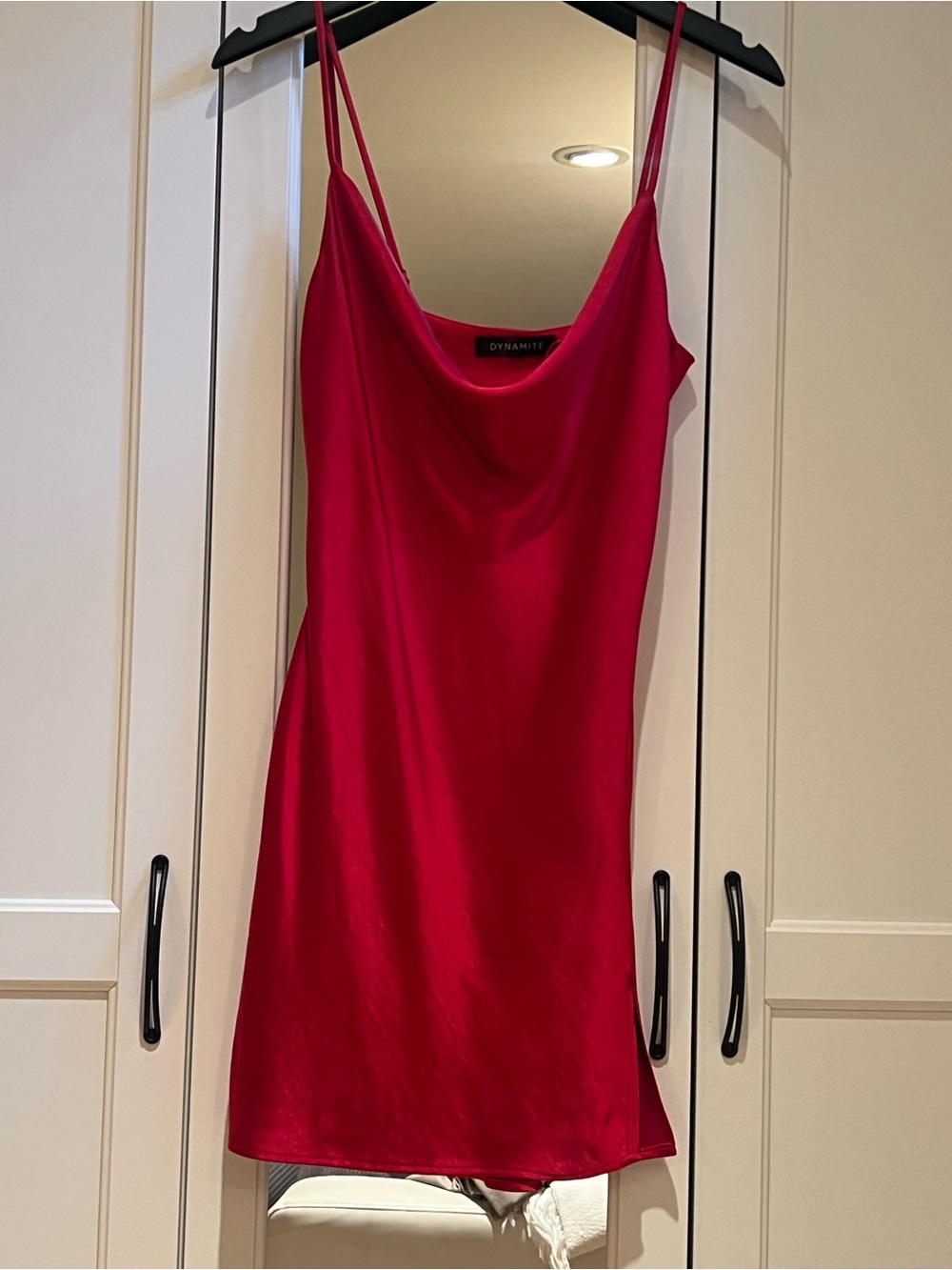 Dynamite Hot Pink Satin Slip Mini Dress with Cowl Neck
